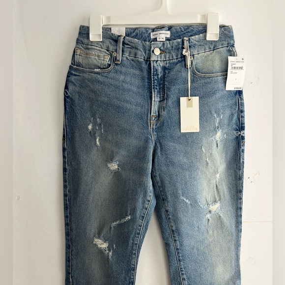 Good American Good Classic High Rise Distressed Slim- Straight Jeans, Size: 2 - Picture 5 of 9